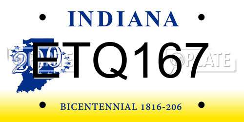 ETQ167 Indiana License Plate