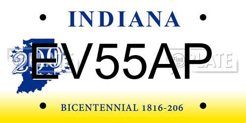 EV55AP Indiana License Plate