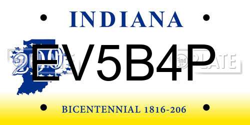 EV5B4P Indiana License Plate