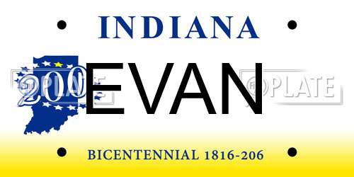 EVAN Indiana License Plate