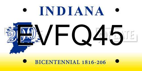 EVFQ45 Indiana License Plate