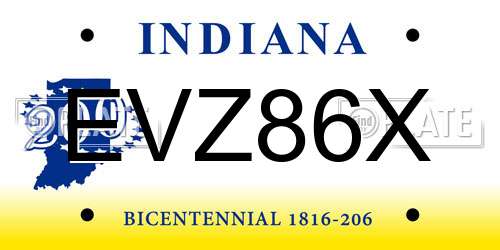 EVZ86X Indiana License Plate