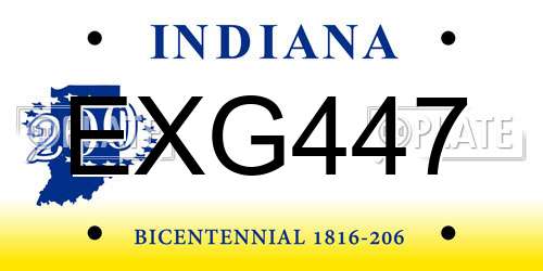 EXG447 Indiana License Plate