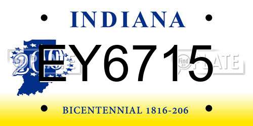 EY6715 Indiana License Plate