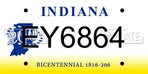 EY6864 Indiana License Plate