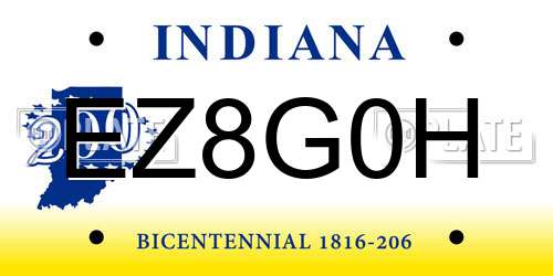 EZ8G0H Indiana License Plate
