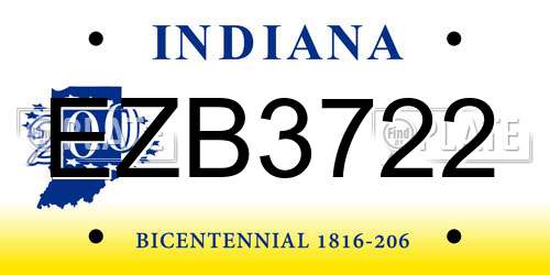 EZB3722 Indiana License Plate