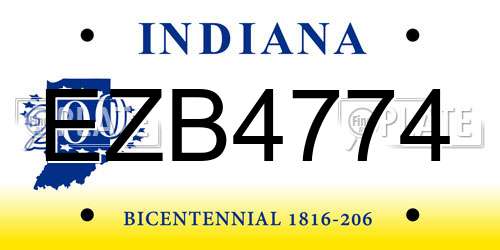 EZB4774 Indiana License Plate