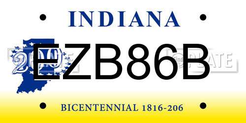 EZB86B Indiana License Plate