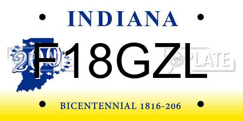 F18GZL Indiana License Plate