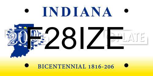 F28IZE Indiana License Plate