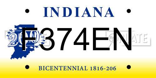 F374EN Indiana License Plate
