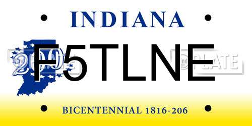 F5TLNE Indiana License Plate