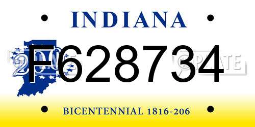 F628734 Indiana License Plate