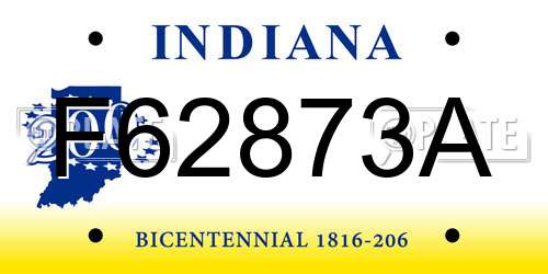 F62873A Indiana License Plate