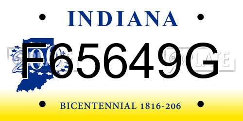 F65649G Indiana License Plate