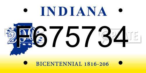 F675734 Indiana License Plate