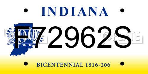 F72962S Indiana License Plate