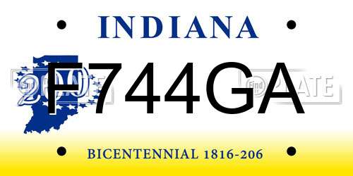 F744GA Indiana License Plate