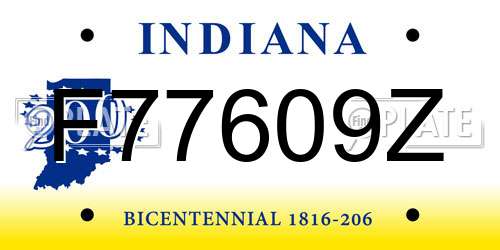 F77609Z Indiana License Plate
