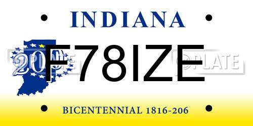 F78IZE Indiana License Plate