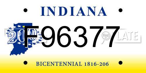 F96377 Indiana License Plate