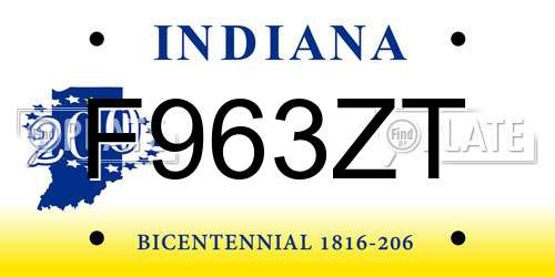F963ZT Indiana License Plate