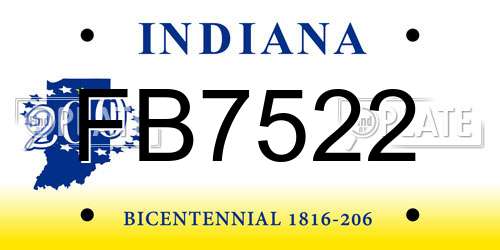 FB7522 Indiana License Plate