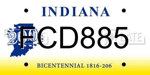 FCD885 Indiana License Plate