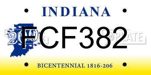 FCF382 Indiana License Plate