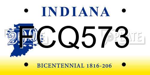 FCQ573 Indiana License Plate