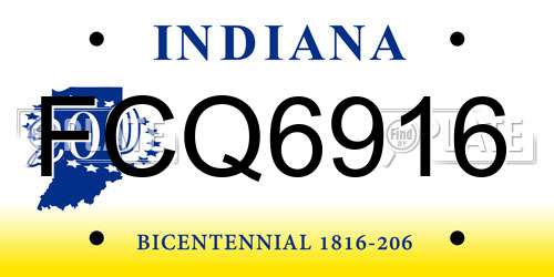 FCQ6916 Indiana License Plate