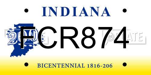 FCR874 Indiana License Plate