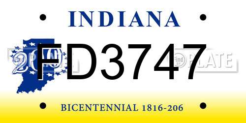 FD3747 Indiana License Plate