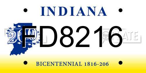 FD8216 Indiana License Plate
