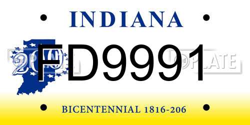 FD9991 Indiana License Plate