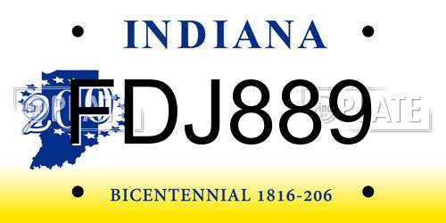 FDJ889 Indiana License Plate