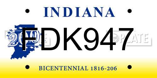 FDK947 Indiana License Plate