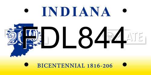 FDL844 Indiana License Plate
