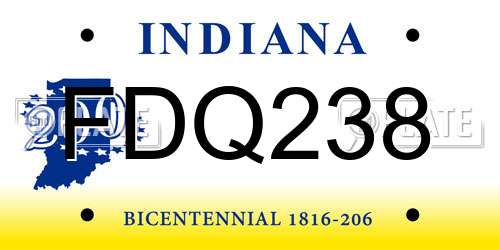 FDQ238 Indiana License Plate