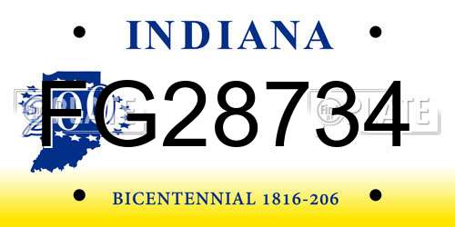 FG28734 Indiana License Plate