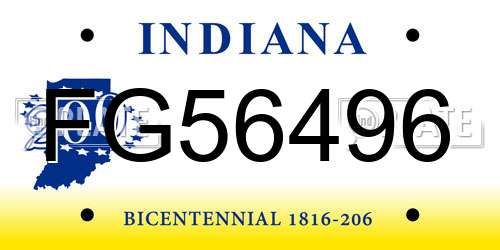 FG56496 Indiana License Plate