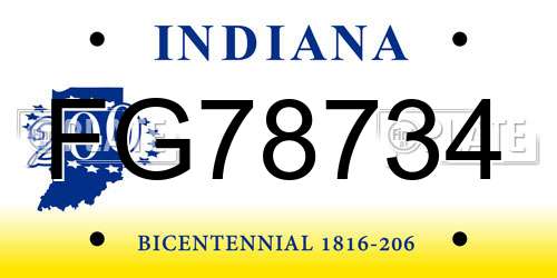 FG78734 Indiana License Plate