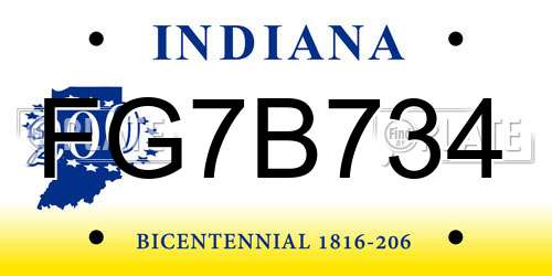 FG7B734 Indiana License Plate