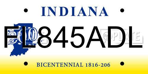 FL845ADL Indiana License Plate
