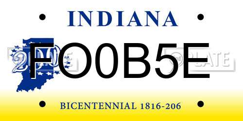 FO0B5E Indiana License Plate