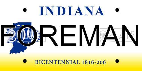 FOREMAN Indiana License Plate