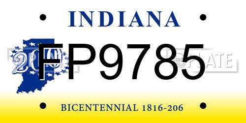 FP9785 Indiana License Plate
