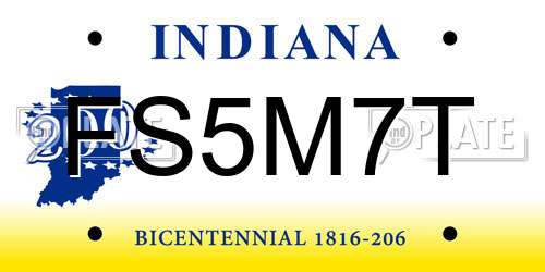 FS5M7T Indiana License Plate