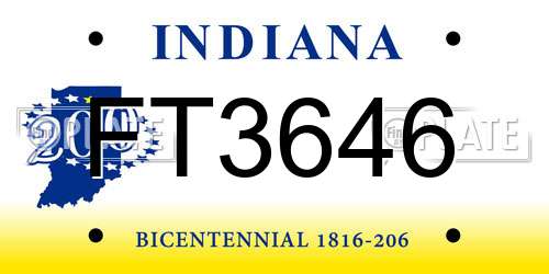 FT3646 Indiana License Plate
